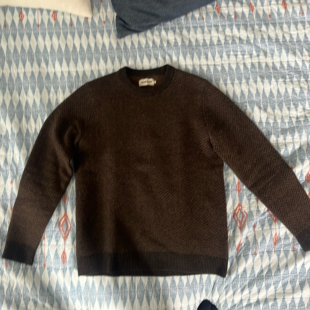 Taylor Stitch Eddy Crew in Coffee Herringbone, size 40.